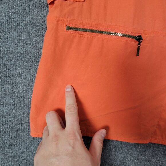 ALAIN WEIZ Orange Silk Blend Short Sleeve Epaulet Collared Button Up Top SIZE 16 - Picture 3 of 12